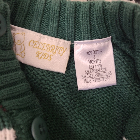 Celebrity Kids Green White Snowflake Sweater Size 6 Months - Picture 4 of 5